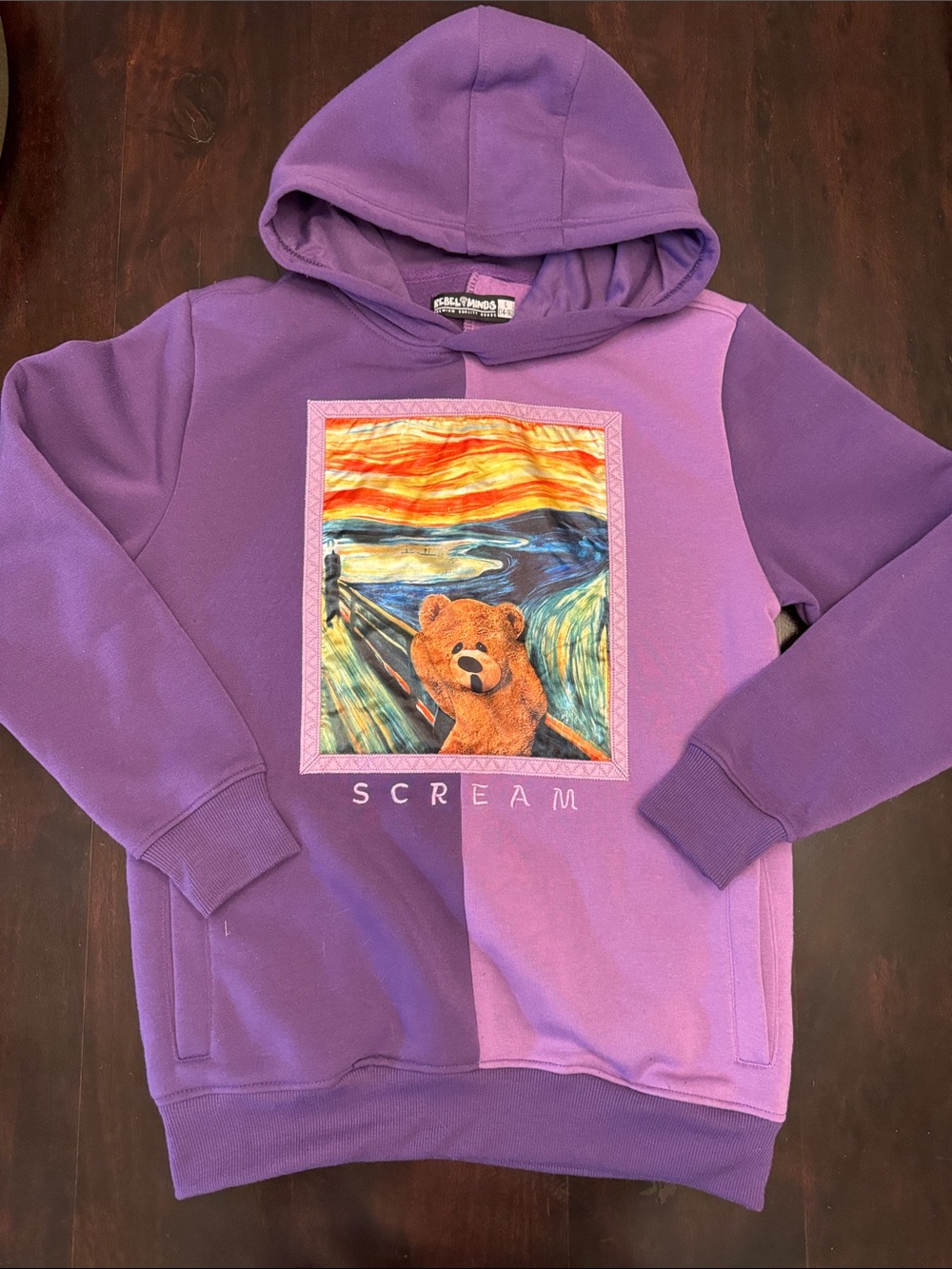 Rebel Minds Purple Two-Tone Teddy 'Scream' Graphic Hoodie size Kids 14-16